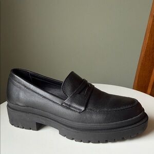 Patina Zoe Chunky Penny Loafers in black leather Cushioned Platform US 10